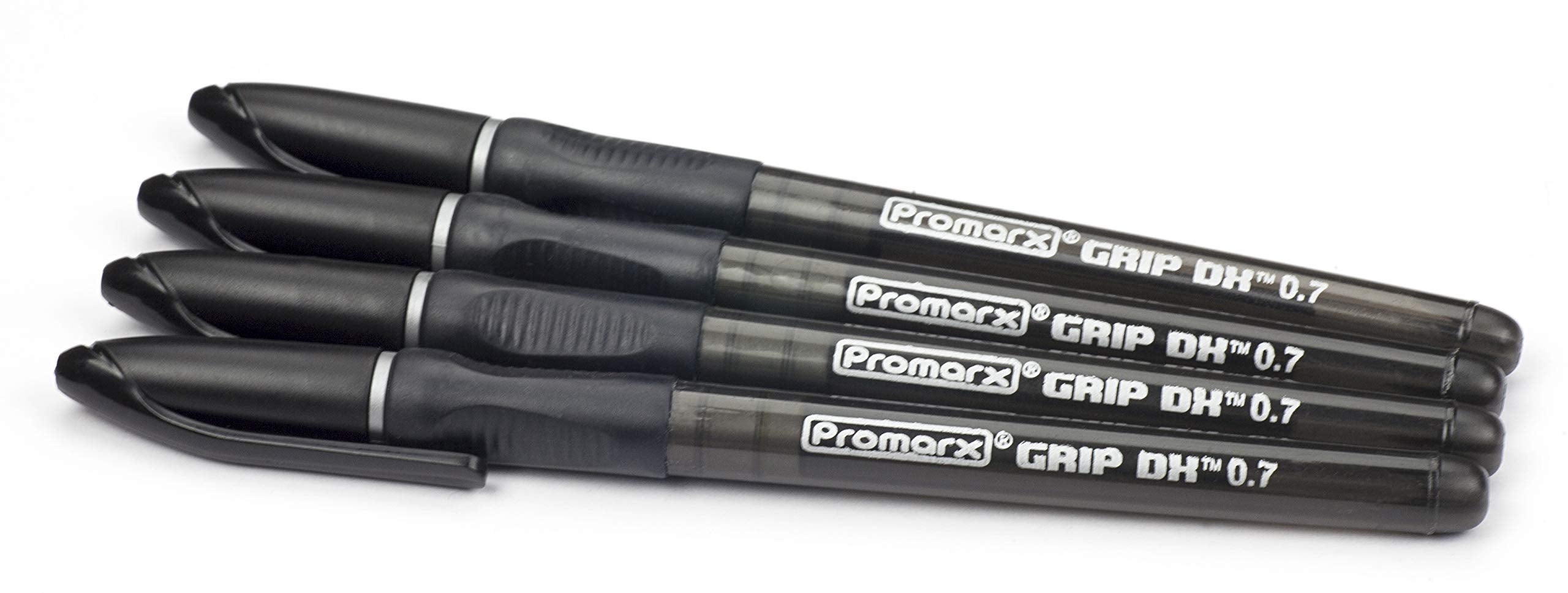 Promarx Grip Dx Fine Ballpoint Pens With Clear Barrel, Black, 4 Count